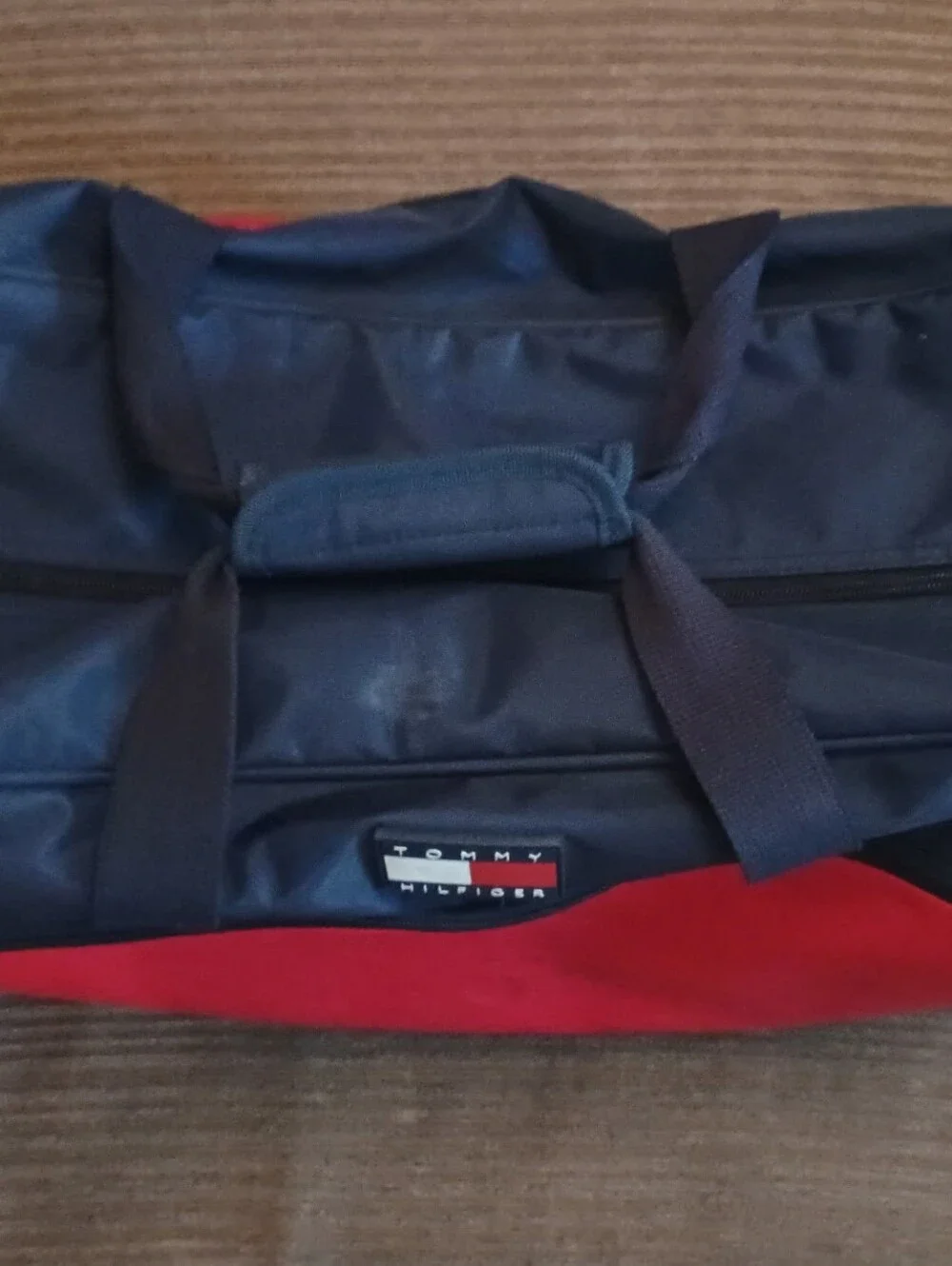 Tommy Hilfiger Navy and Red Duffel Bag with Front Zip Pocket